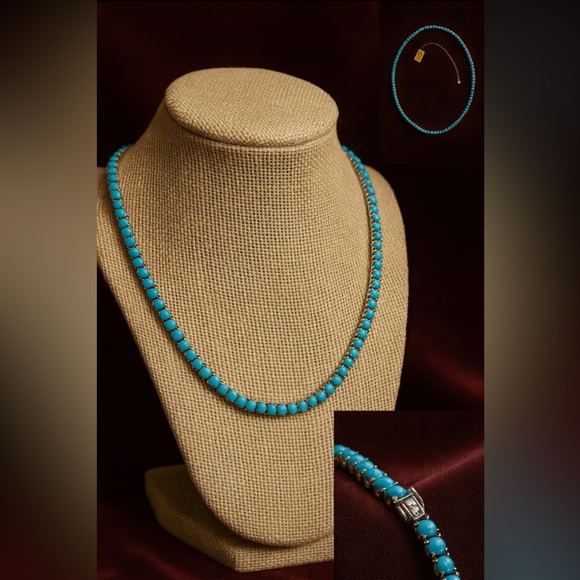 Jewelry - Elegant 31.06 tcw Genuine Arizona Sleeping Beauty Turquoise Necklace platinum SS